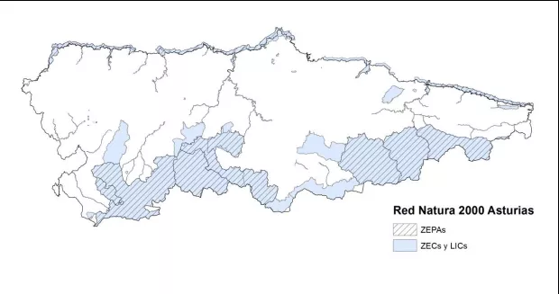 FIGURA 6: Mapa de las áreas ZEC y ZEPA del Principado de Asturias (Consejería de Medio Ambiente)