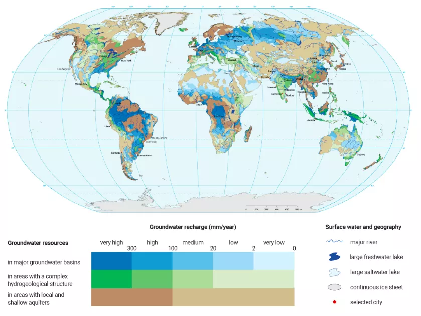 Distribució de l’aigua subterrània al món (UNESCO, 2022)