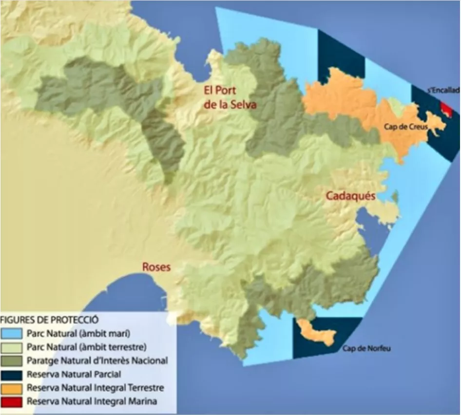 Mapa de l’àrea marina que comprèn el Parc Natural del Cap de Creus